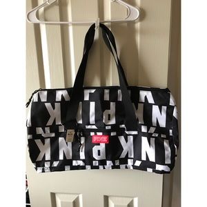 PINK Black & White Logo Duffel (NWT!)